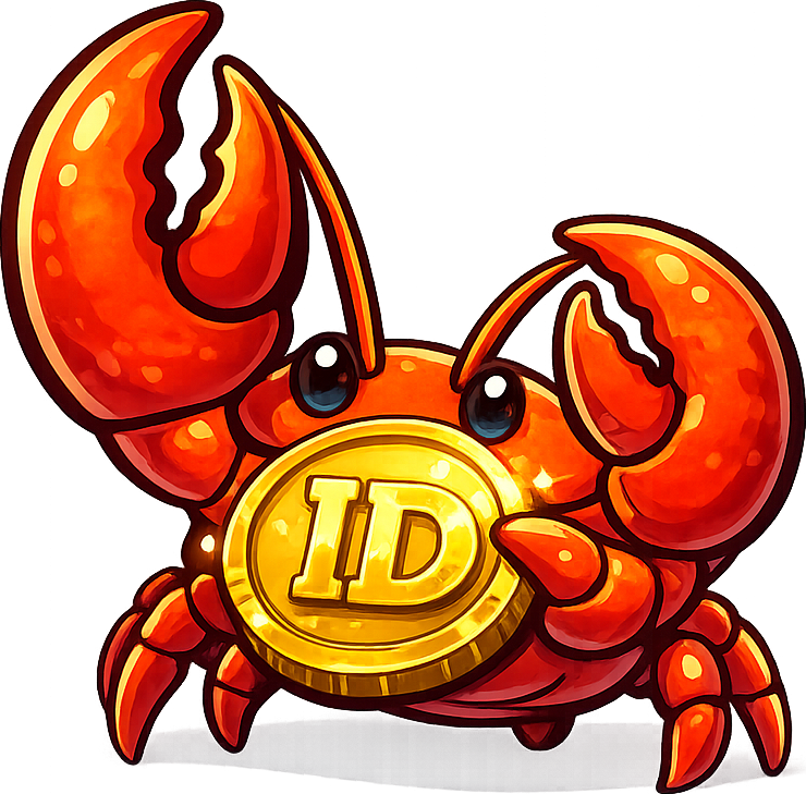 A crab holding the ID badge — the Claw credential